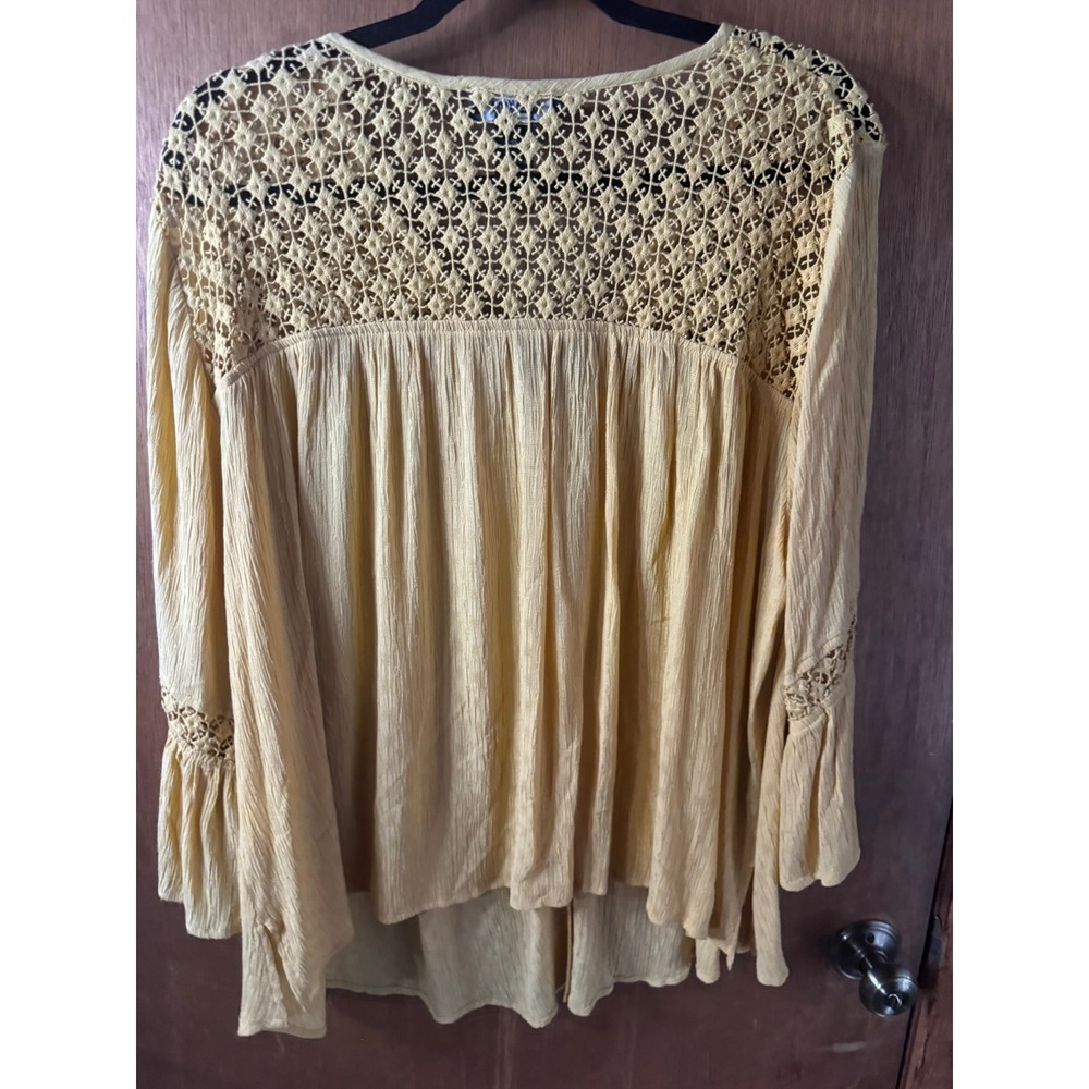 Karen Kane Amalfi Coast Yellow Crochet Lace Yoke Bell Sleeve Blouse XL New - Picture 4 of 4